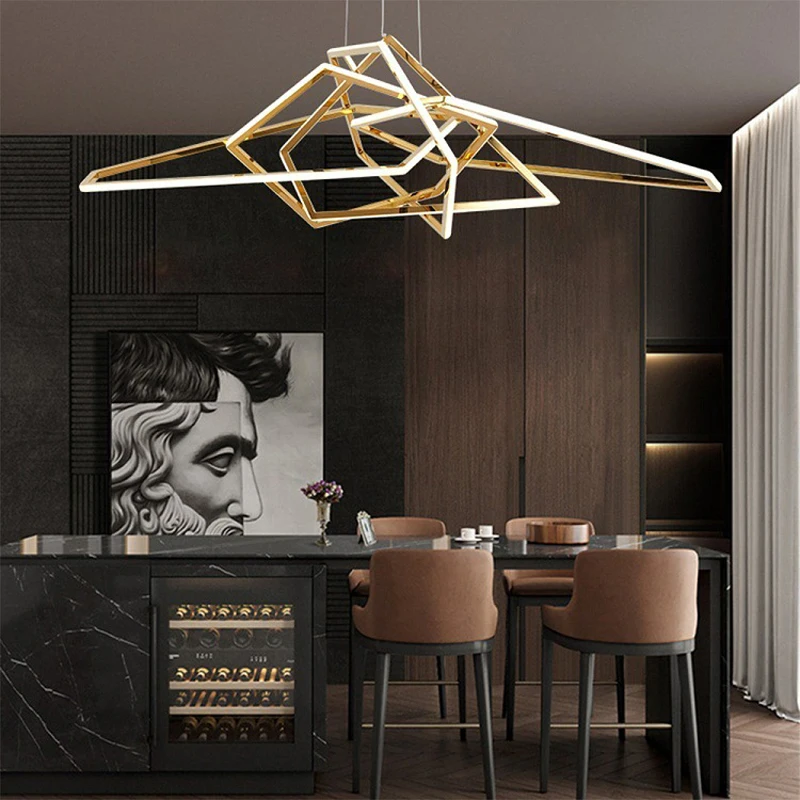 

Stainless steel art chandelier, titanium gold/rose gold,LED remote control,dining room,table chandelier, customizable size