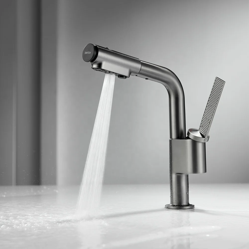 

Изготовленные на заказ смесители для туалетного столика с одним отверстием, монтируемые на палубе, прочные выдвижные смесители для раковины в ванной комнате