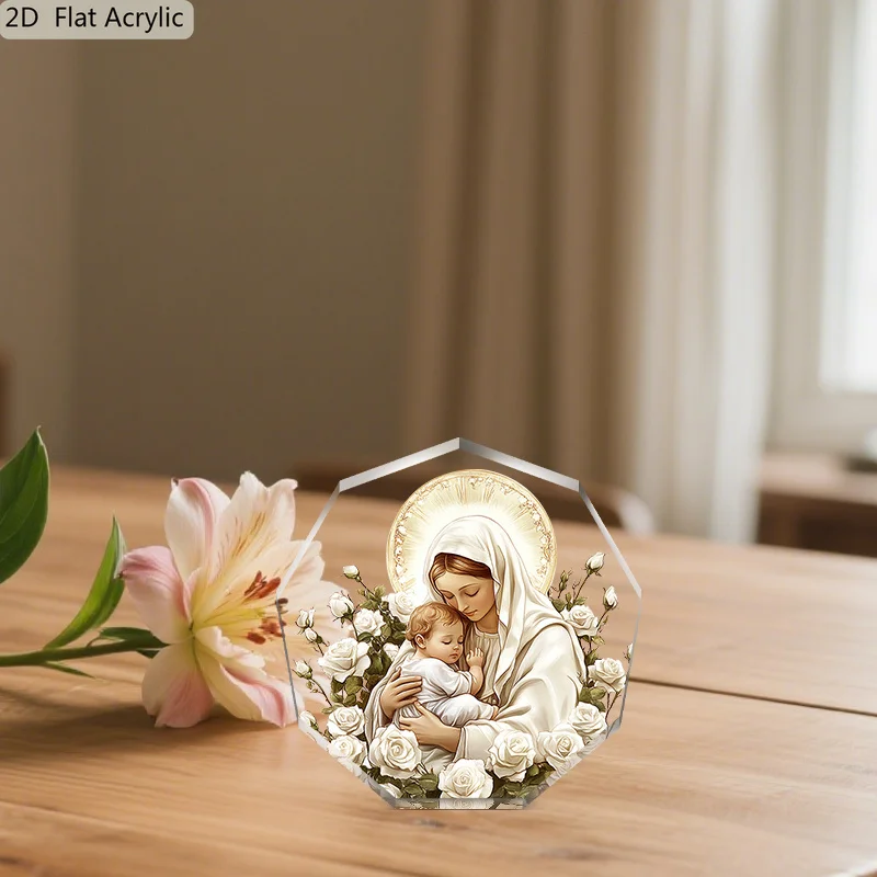 2D Flat, Christ Acrylic Tabletop Decoration - Virgin Mary and Jesus, Suitable for Home, Office, Bookshelf Decoration, Gifts