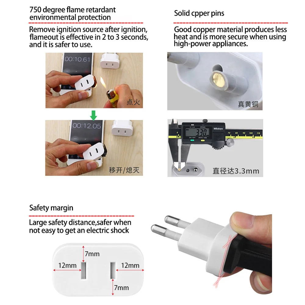 

Stepped Plug Converter Household Gadgets 220V Power Plug EU/KR Plug to US Plug Travel Converter Adapter By Fireproof PC Material