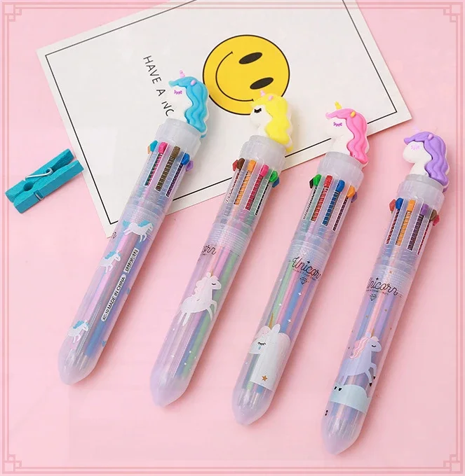 12 Pcs Wholesale Creative Cute Unicorn 10 Colors Ballpoint Pens for School Writing Tools