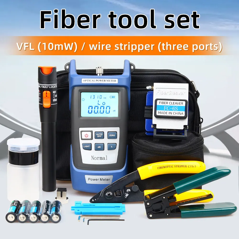 

FTTH Fiber Optic Tool Kit OPM Optical Power Meter Visual Fault Locator VFL 5-30mW Fiber Cleaver FC-6S Cable Stripper Cutter