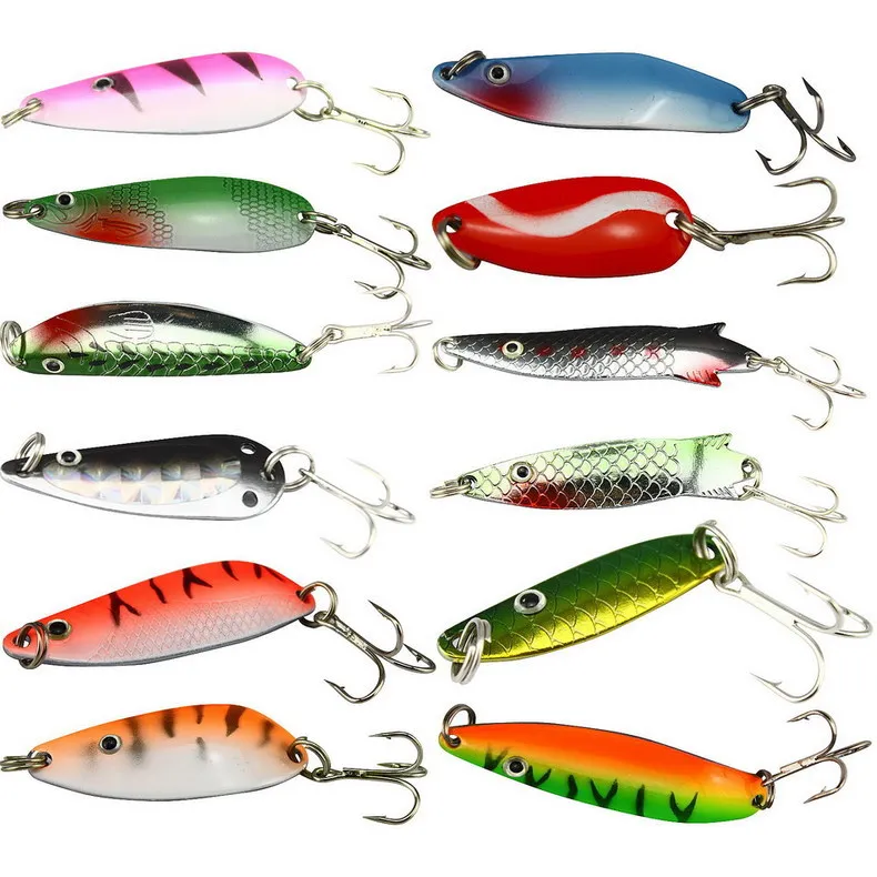 New 30pcs/lot Fishing Lure Mixed color/Size/Weight/ Hook/Diving depth Metal Spoon Lures hard bait fishing tackle Free Shipping