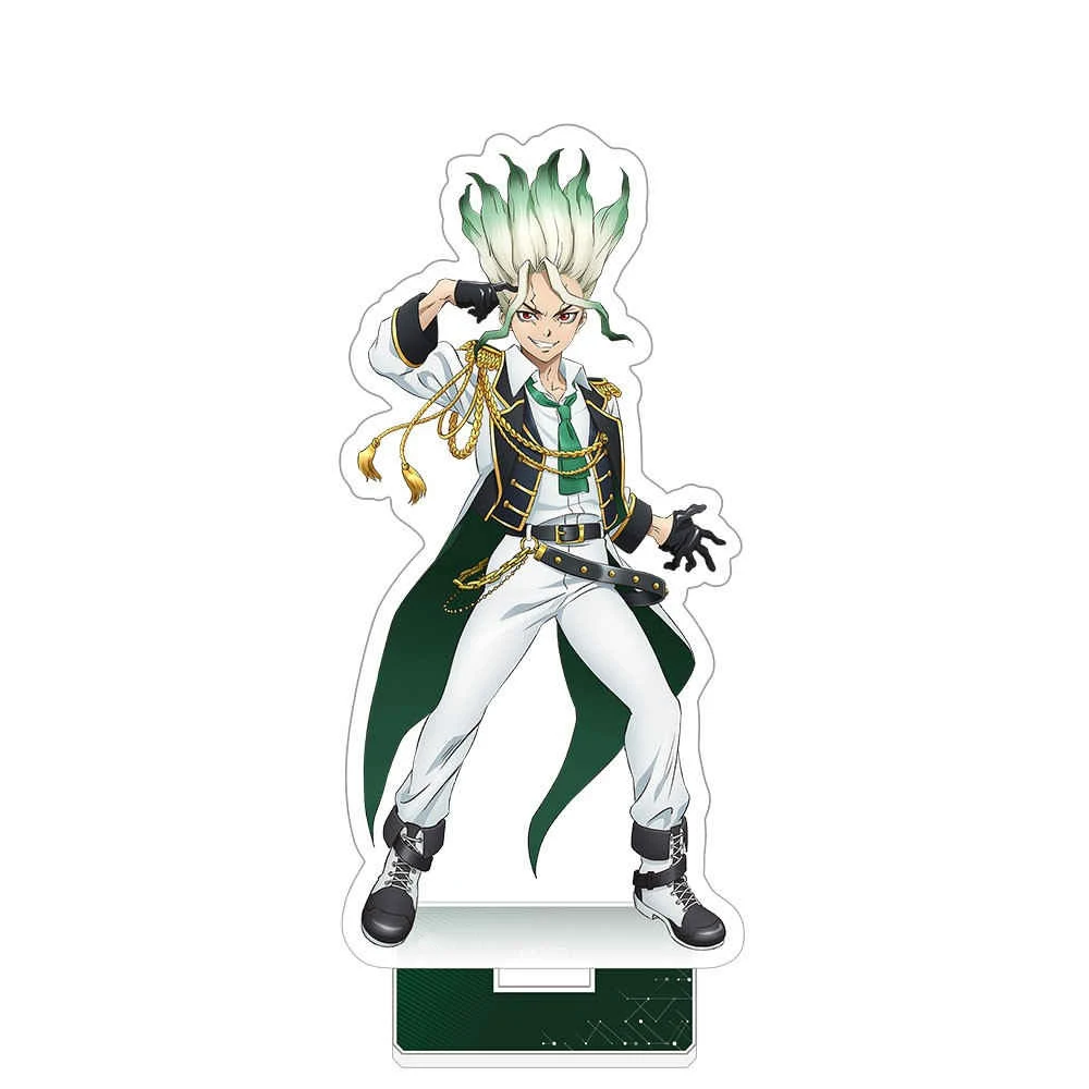 Anime Store Dr.Stone Gen Asagiri Senku Ishigami Idle Style Costume Acrylic Stand Desktop Decor Fans Charm Gifts About 15cm