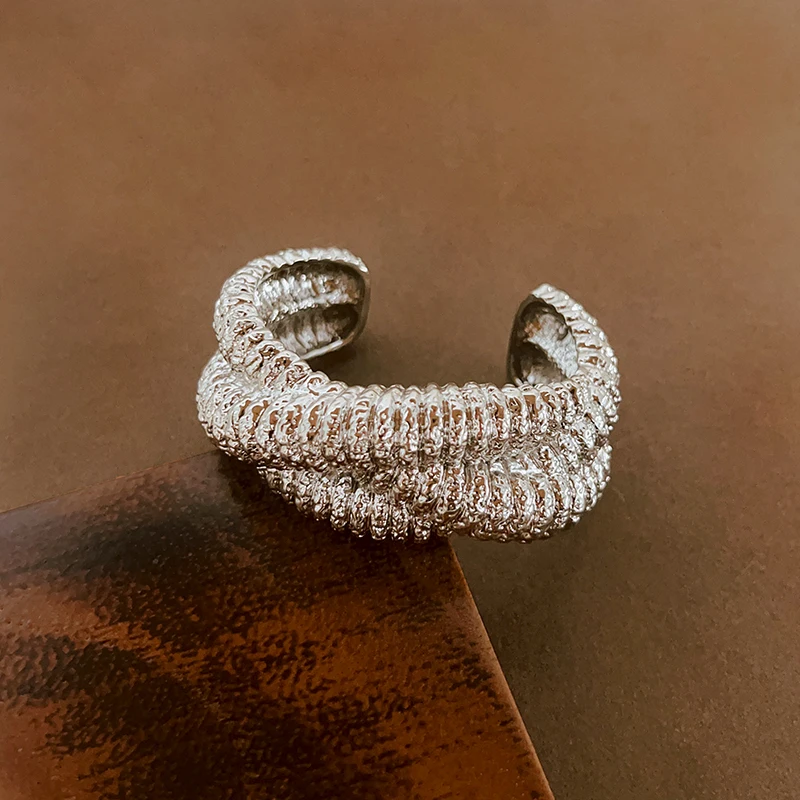 Europe America Classic Brass Plated Gold Silver Knotted Wide Bracelet Woman Vintage High Quality Luxury Jewelry