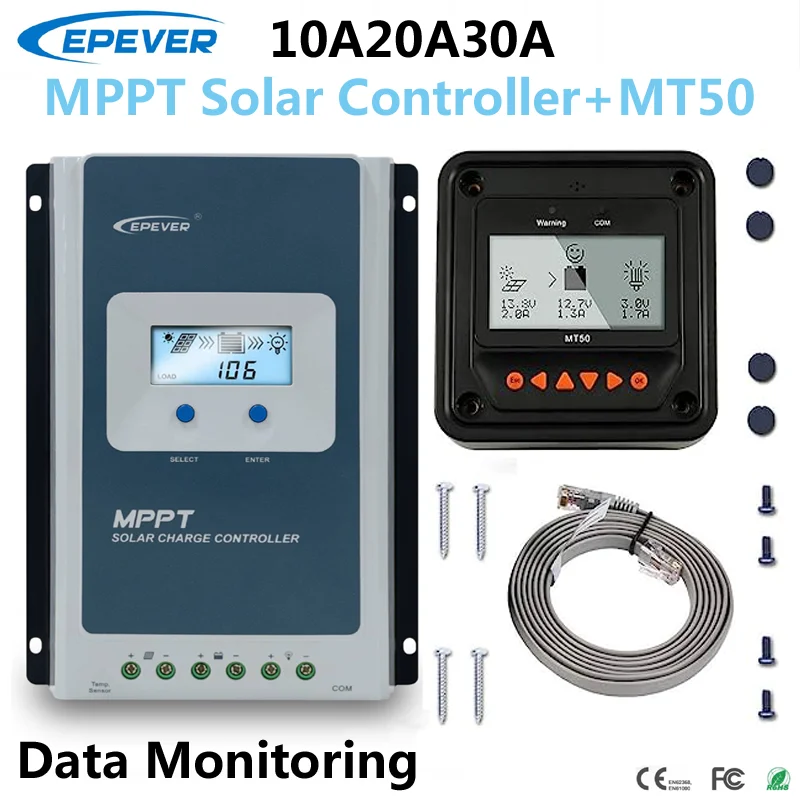 EPEVER 12V24V MPPT Solar Charge Controller 10A 20A 30A TracerAN Series Regulator With MT50 Remote Meter Data Monitoring