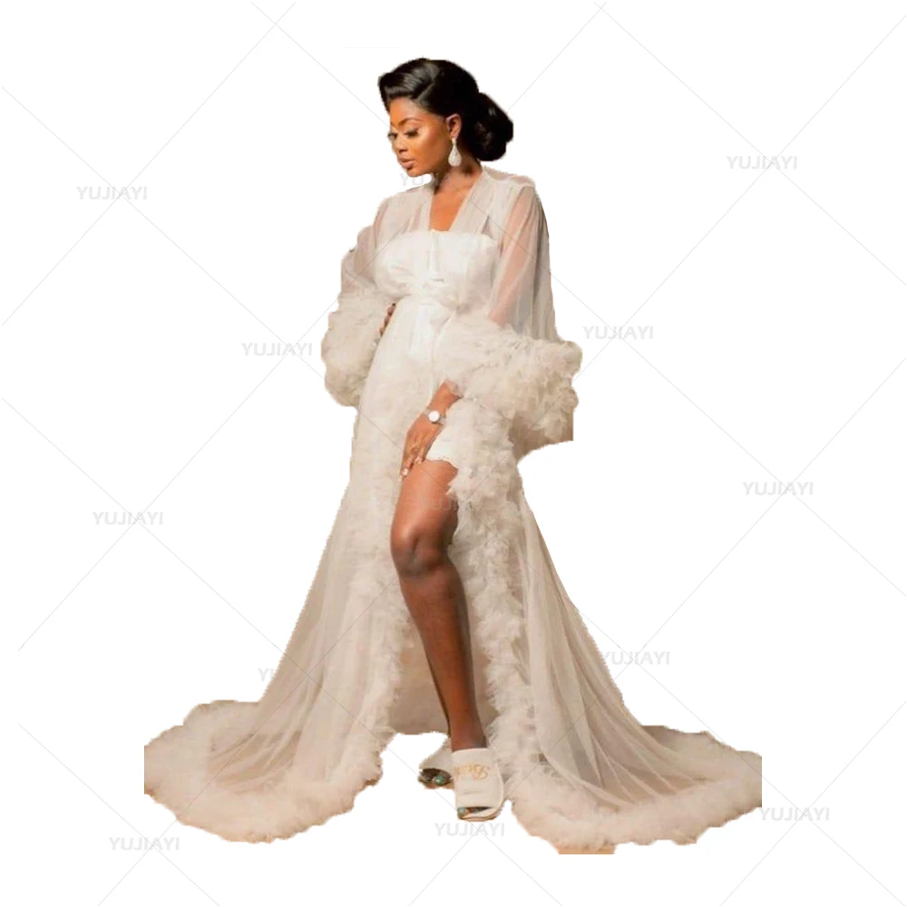 Le donne vestono la prospettiva trasparente lungo Puffy Tulle Robe festa di compleanno Prom Dress per la biancheria da sposa camicia da notte Sleepwear