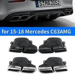 For 2015 to 2018 Mercedes-Benz C-Class W205 exhaust pipe upgrade C63 AMG square-mouth stainless steel black muffler tip tailpipe