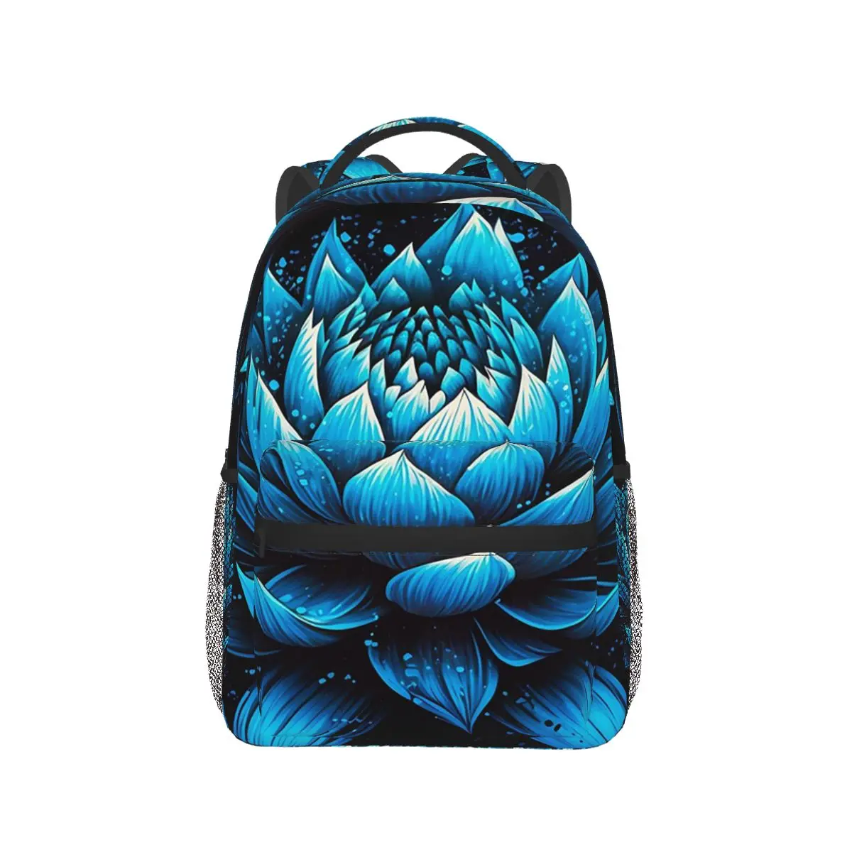 

One Fluorescent Blue Lotus Backpack Hot Sale Daypack Large Capacity Boys Girls BookBag School Bag Shoulder Bags for Men Women