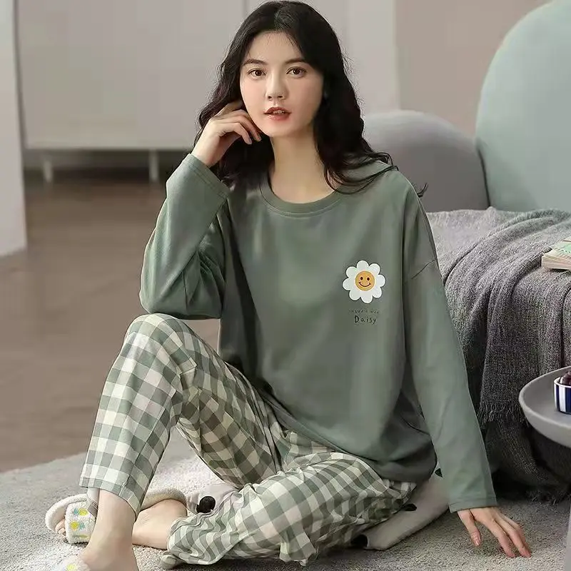 Spring and Autumn New Ladies Pajamas Homewear Set of Long-Sleeved Autumn and Winter Homewear Women Plus Size Pajamas Set