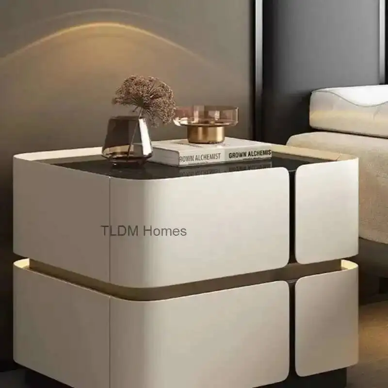 

High-end Wood Bedside Tables Luxury Leather Solid Nightstands Design Night Table Bedroom Bedside Table Bedroom Furniture