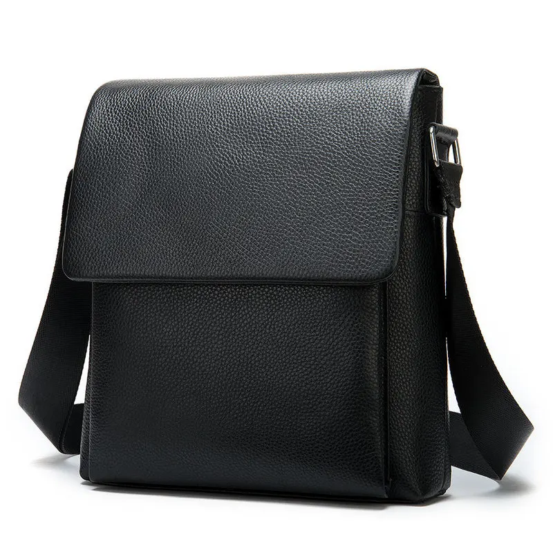 Fashionable genuine leather men's messenger bag, vertical style, large capacity, flap-style men's shoulder bag, top-layer cowhid