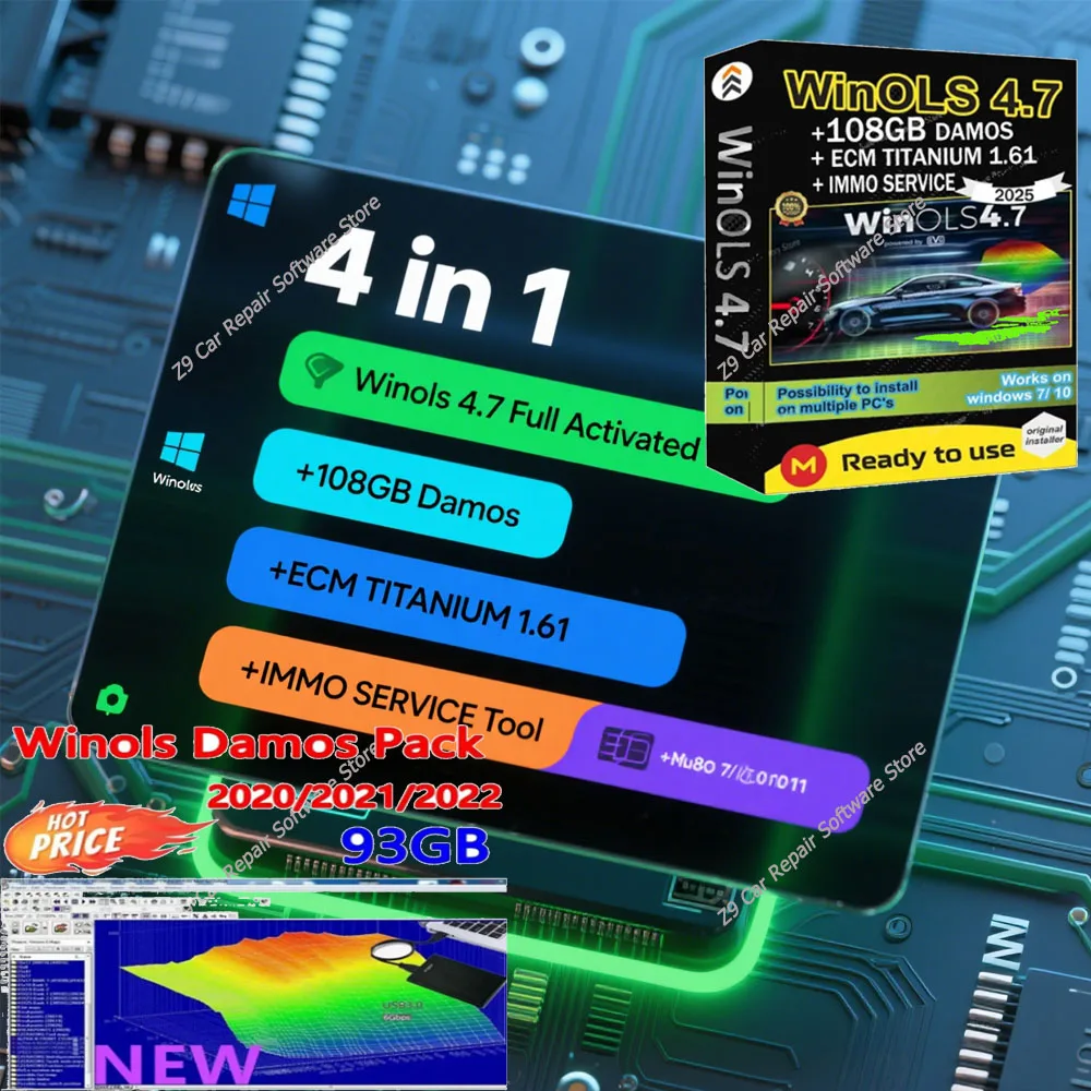 

4 in 1 Winols 4.7 Full Activated +108GB Damos Windows 7 10 11 No virtual Multi-language +ECM TITANIUM 1.61 + IMMO SERVICE Tool
