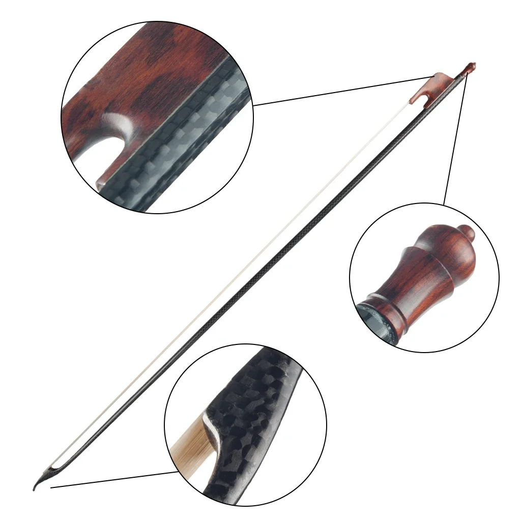 Violin Carbon Fiber Baroque Bow 4/4 Size Acoustic Fiddle Bow Top Snakewood Frog Bow Round Stick Recommended Strong Loud Tone