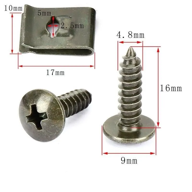 100Pcs-10Pc Mixed Car Metal Screw Tapping Fastener Clip U-Type Clip with Screw Anti-rust Protection Clip Screw Buckle Iron Sheet