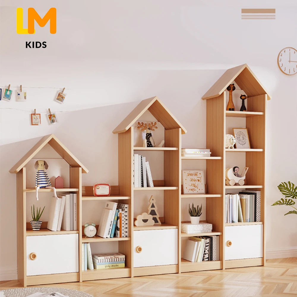 LM KIDS home furniture custom bookshelf truck kids wooden library wall bookcase with study table used kids bookshelf japanese