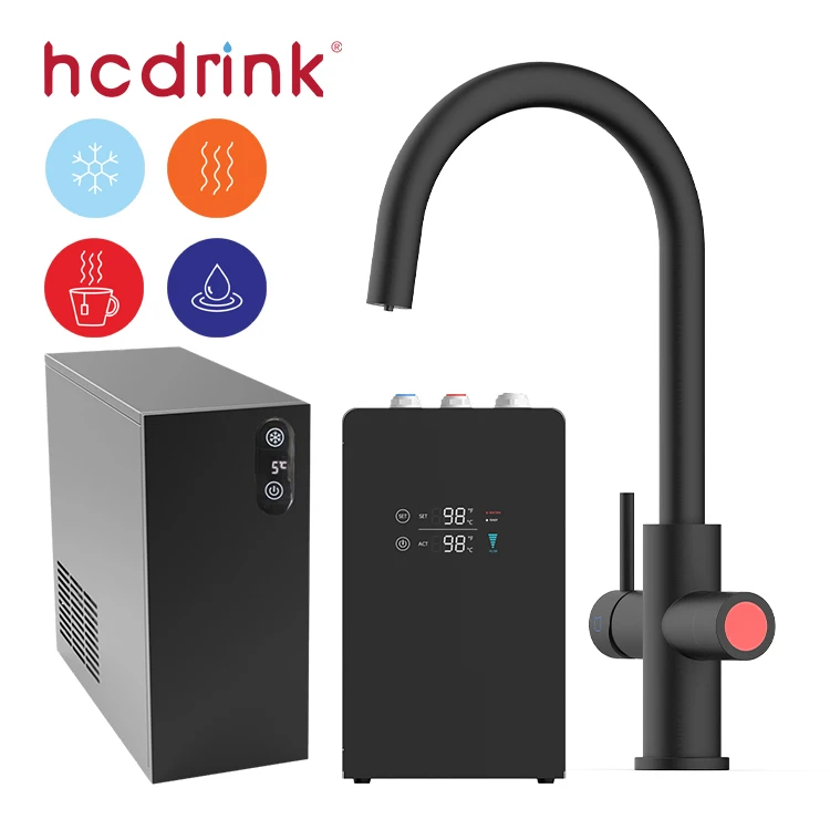 Iwater Black 4 in 1 Home Kitchen Electric Faucets and Mixers Taps Under Counter Instant Chilled Water Cooler Chiller Machine