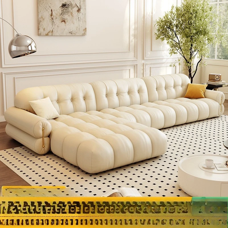 Marshmallow corner French cream style living room leather sofa light luxury princess