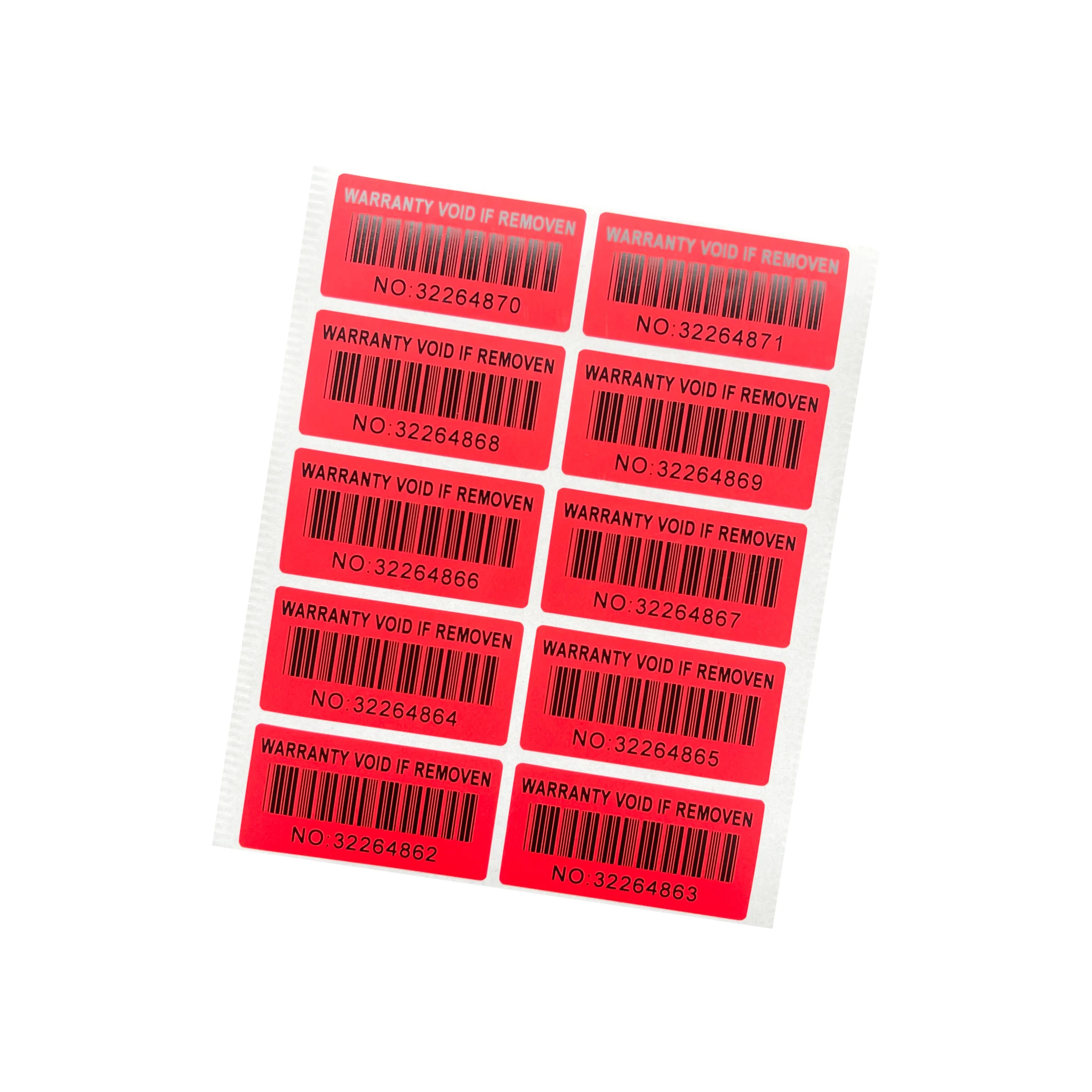 Imagem -05 - Garantia Barcode Serial Number Sticker Tamper-proof Selado em Branco Etiqueta de Segurança Logotipo Personalizado 40x20 mm 500 Pcs Vermelho