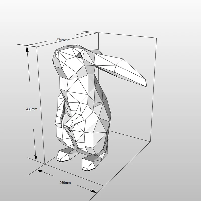 Modèle en papier lapin 43cm, décoration de maison, bureau, ornement de salle, artisanat en papier, puzzle 3D, jouets éducatifs créatifs faits à la main