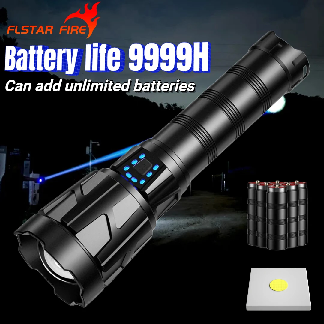 

999999H 9900LM Battery Life 40W Flashlight USB Rechargeable 4-Mode Aluminum Alloy Torch IP65 Waterproof Camping Fishing Lantern