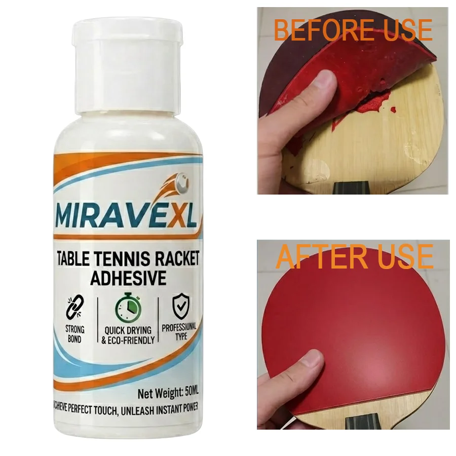 

MIRAVEXL 50ml Table Tennis Glue Kit + 3 Sponges Water-Based Ping Pong Paddle Adhesive Racket Assembly Rubber Replacement
