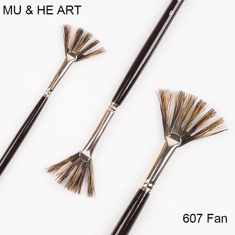 Sawtooth Fan Boar Bristle Hair Watercolor & Oil & Acrylic Painting Brush Tree Grass Wave  Long Wooden Handle 607FAN  MU HE ART