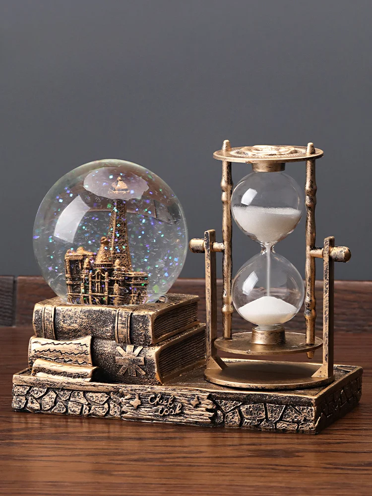 Retro Hourglass Timer Snowflake Crystal Ball Music Box Birthday Gift Girl Creative Literary and Artistic Fan Gift Practical