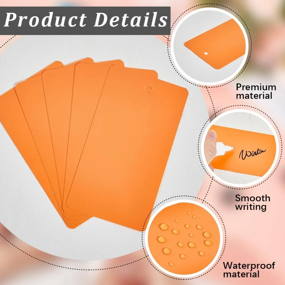 100Pcs Orange Waterproof Tags Blank Plastic Labeling Tags 5 x 9cm Rectangle Shipping Hanging Identification Name Eyelet Wires - view 6