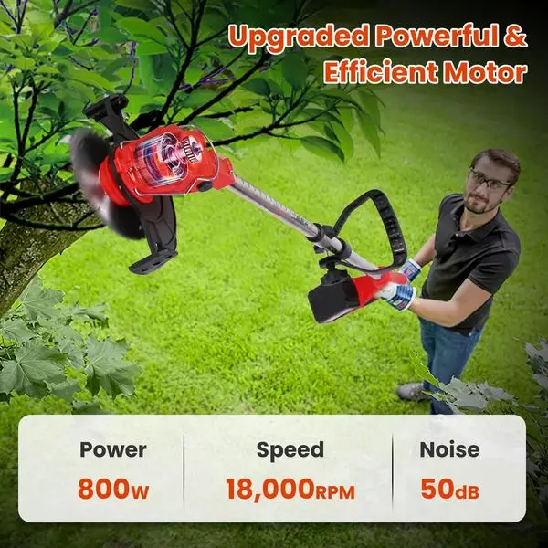 

Cordless Grass Trimmer with Wheels, Adjustable Head, Rechargeable, Lightweight, 2500mAh Batteries, Extendable Handle