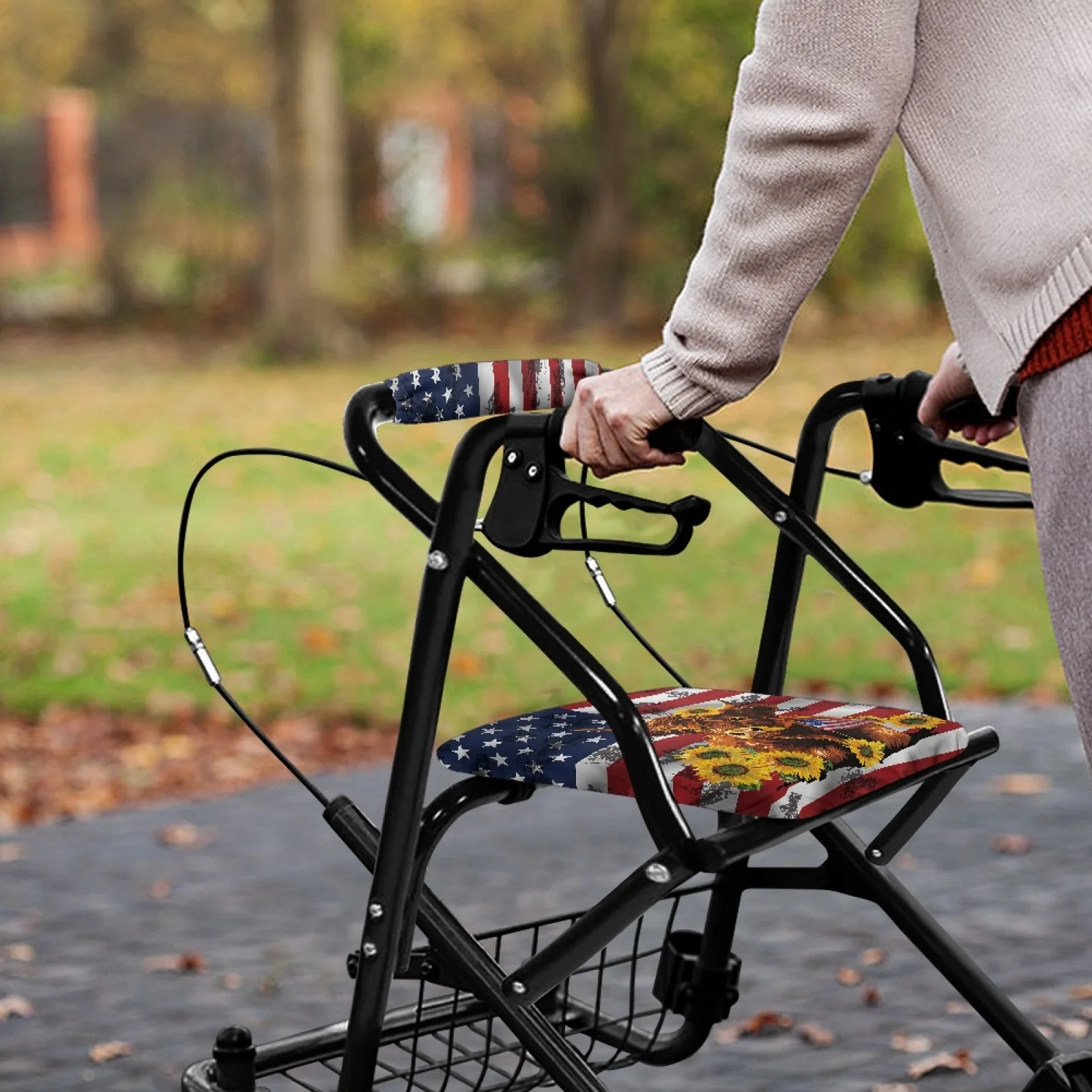 Coloranimal American Flag Highland Cow 2 Pieces Seat & Backrest Cover Set Rollator Seat Covers for Elderly Adults Street Scenes - view 4