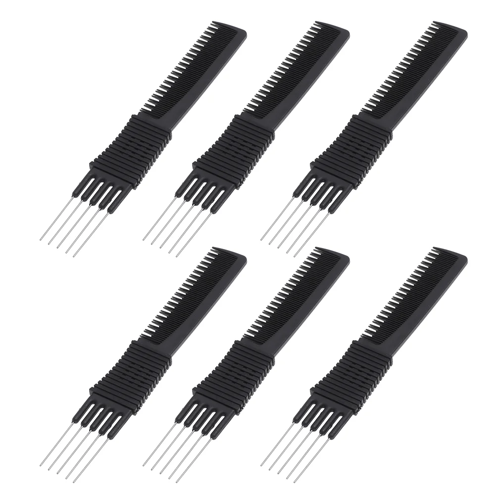 

6 Pcs Steel Fork Comb Carbon Fiber Combs Hairdressing Teasing Professional Pick