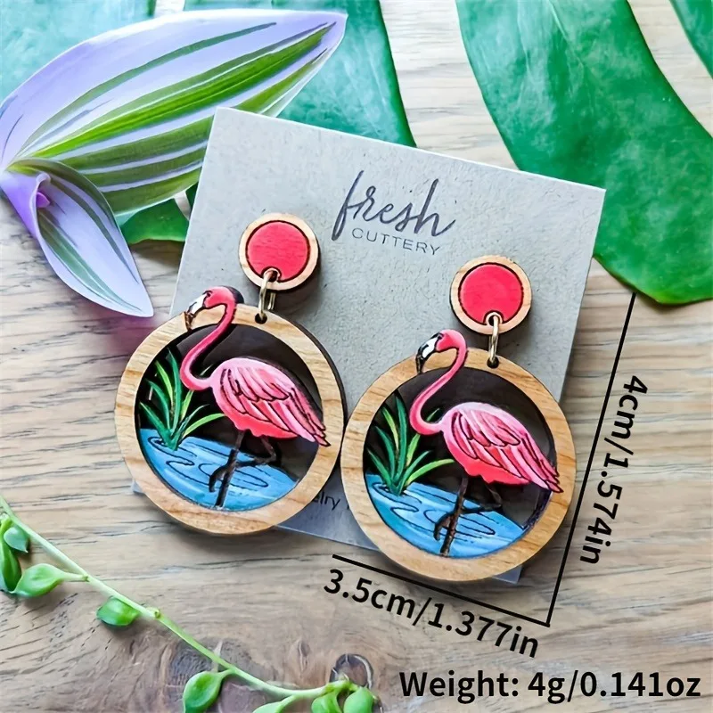 YAOLOGE 2024 New Classic Hot Sale Wood Red Flamingo Earrings For Women Trendy Personal Animal Eardrop Accessories Party Gifts