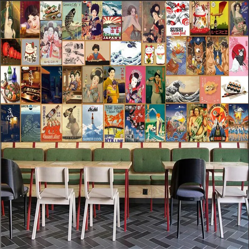 Japanese Ukiyo-e Mural Cuisine Restaurant Izakaya Industrial Decor Background Wall Paper 3D Japanese Classic Photo Wallpaper 3D