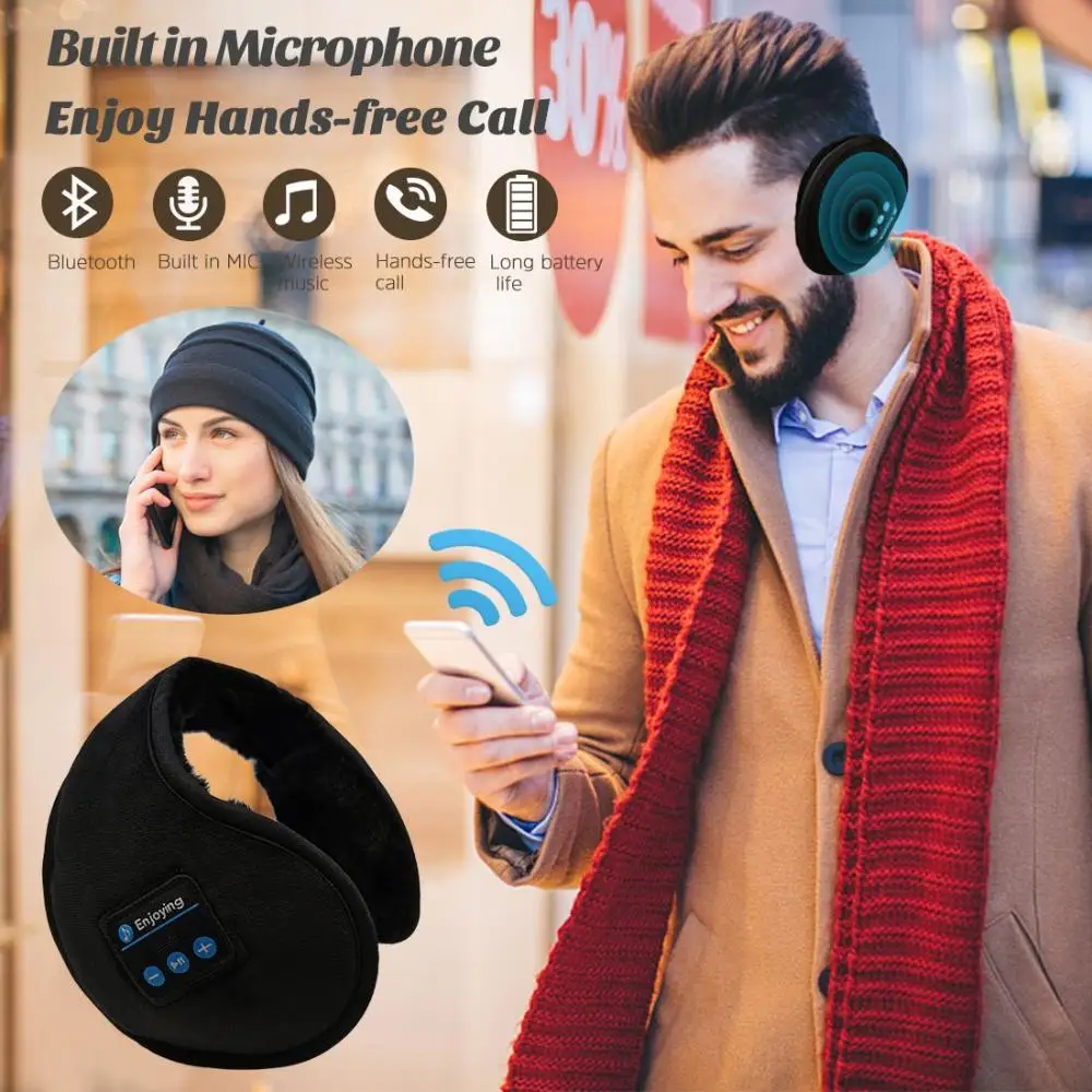 Keep Warm Bluetooth 5.0 USB Headsets Headphones Bluetooth Earmuffs Wireless Music Ear Muffs Warmers