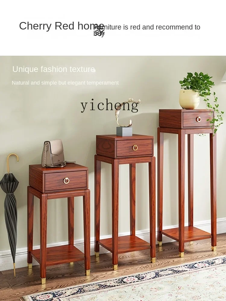 Flower Stand with Drawer Solid Wood Multi-Layer Flower Stand Mobile Flower Rack