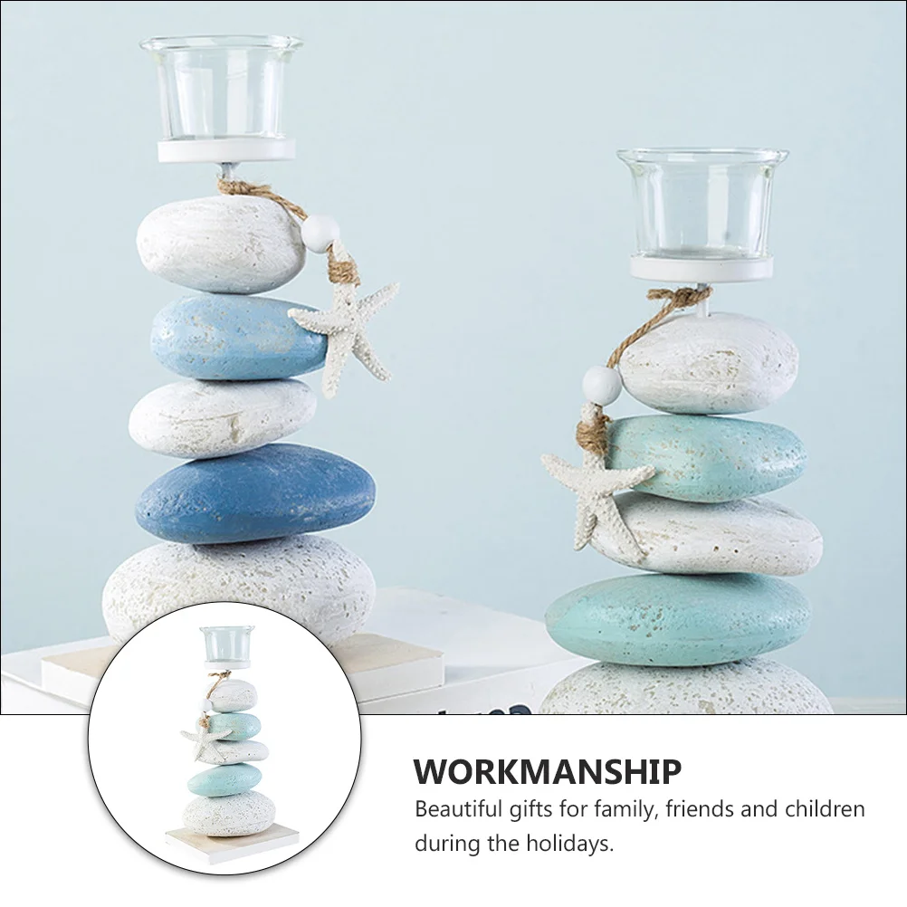 

1Pcs Mediterranean Style Stone Candlestick Decorative Candleholder Green White Elegant Desktop Home Decor Dinner Stand