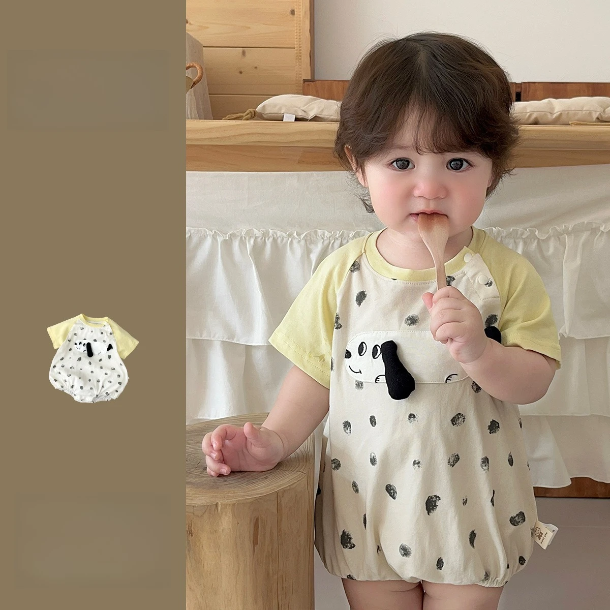 Infants and Toddlers Shoulder Sleeves Short Sleeves Romper Going Out Clothes Boys and Puppies Polka Dots Summer Climbing Clothes