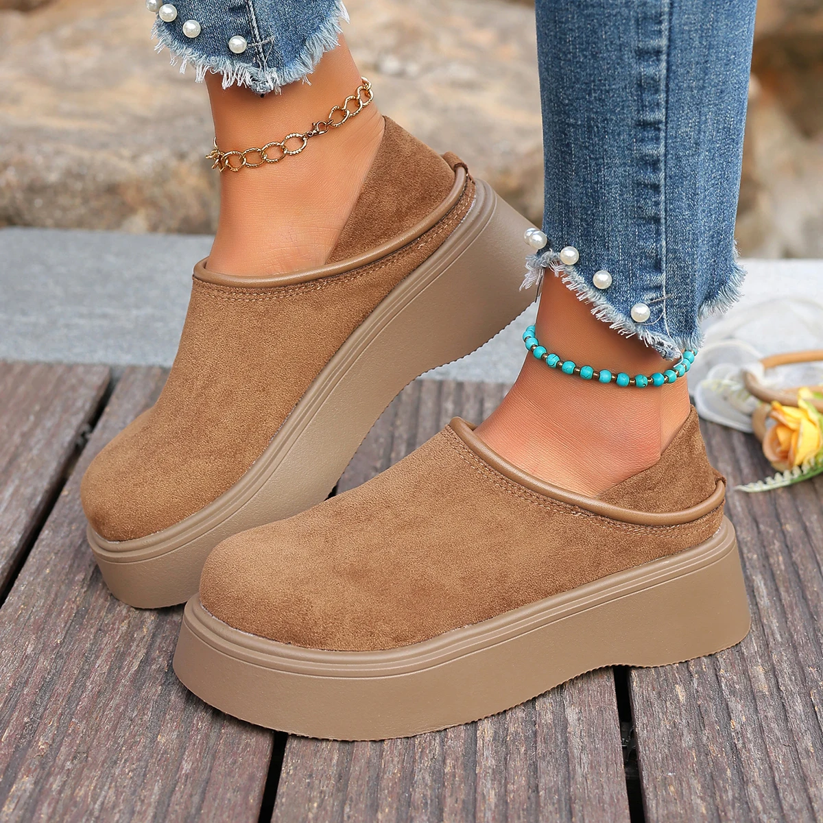 

Spring/ Autumn Round Toe Sexy Comfortable Non Slip Casual Walking Shoes Fashionable Style Elegant Thick Soled Women's High Heels