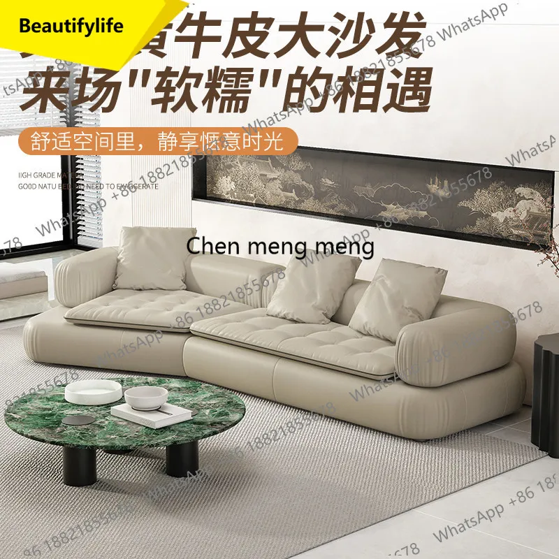 

01A The new living room three-seater solid wood sofa large apartment leather sofa can be customized