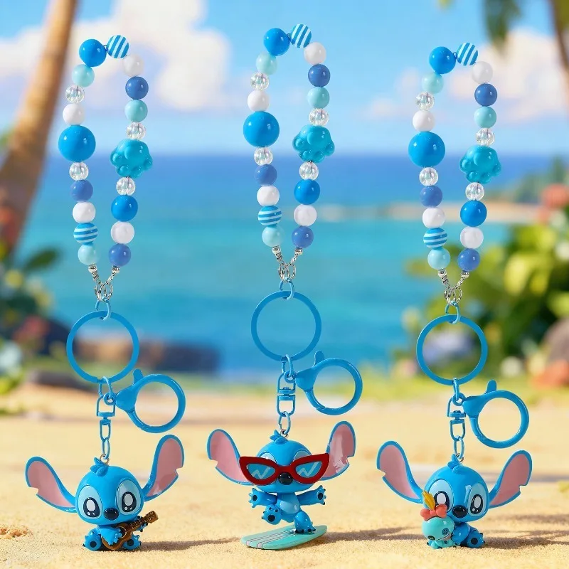 Llavero de Stitch de dibujos animados genuino, brillante, de la serie de verano para la playa, con cadena de cuentas para teléfono, decoración linda para bolso, regalo de moda, gran oferta