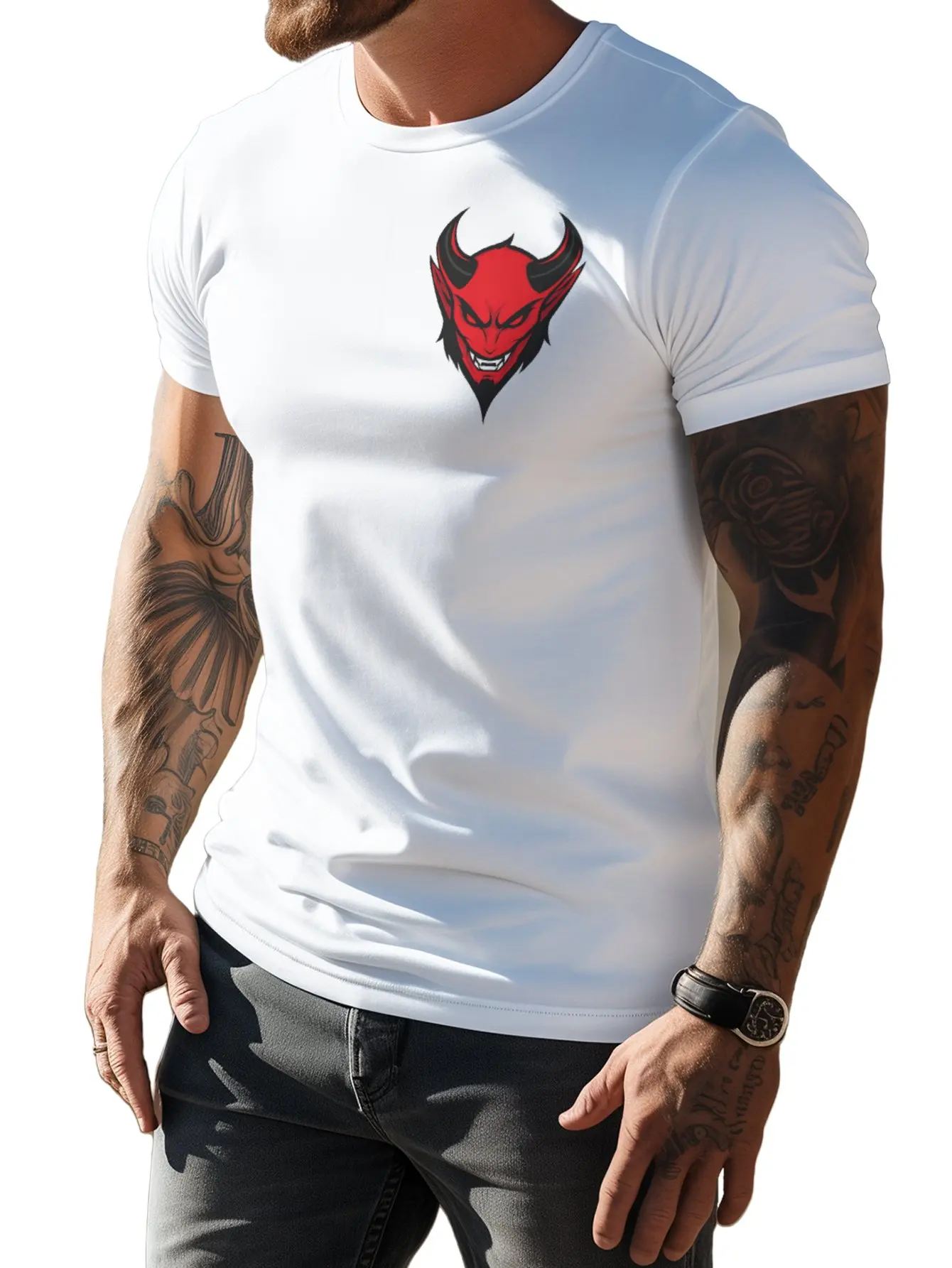 Daemon Men's T-shirt Handsome Cool The Devil Traditional Culture Logo Oversize tops Sports Night Run Hike Camp Speed Dry Casual