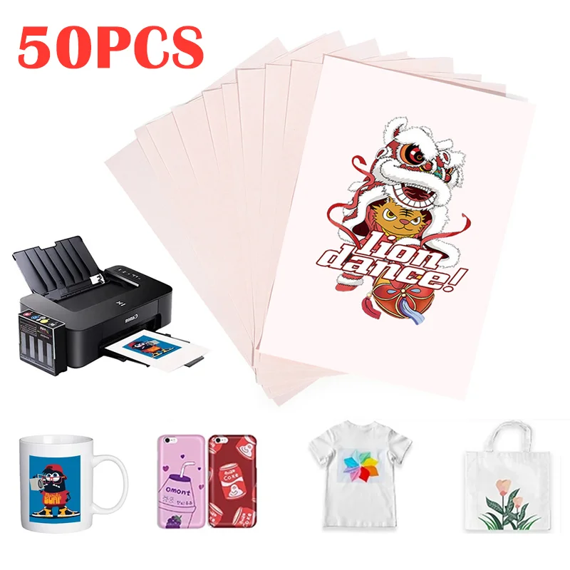 10-50 Sheets A4 Paper Sublimation Heat Transfer Papers Print Ion on Fabric Clothes Cup T-shirt DIY Crafts for Inkjet Printer