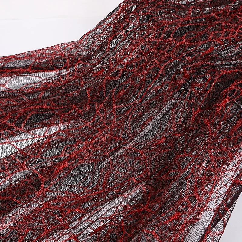 Red Black Bicolor Polyester Spider Web Lace Fabric Halloween Decoration Festival Party Mesh Fabric Soft