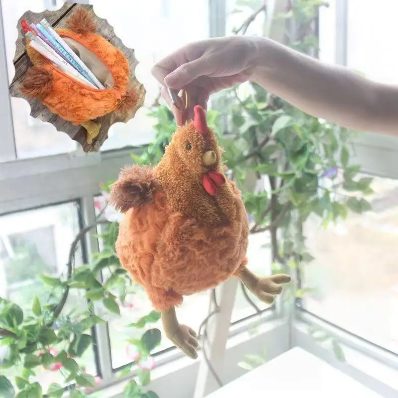 1Pcs Cute Soft Stuffed Chicken Home Decor Dolls Pencil Case Simulation Funny Plush Chicken Toys Pen Bag For Kid Christmas Gifts