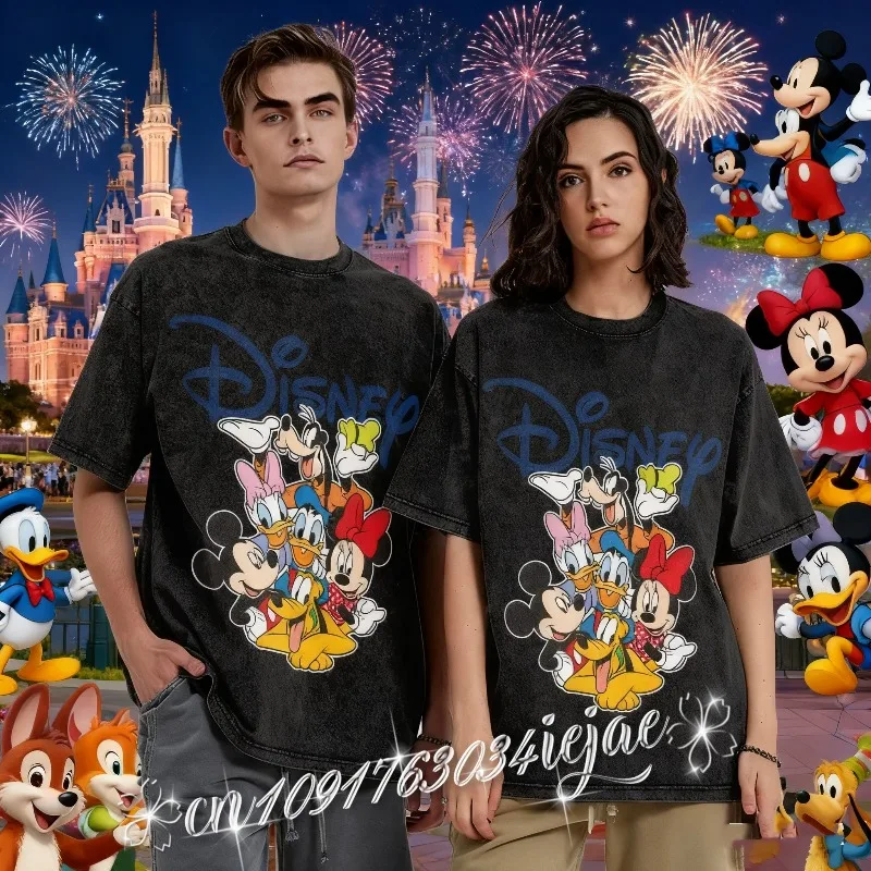 

2025 Summer Retro Mickey & Friends Mickey Mouse Apparel Loose Tees Men Women Harajuku 100% Cotton Printed T-shirt Comfortable