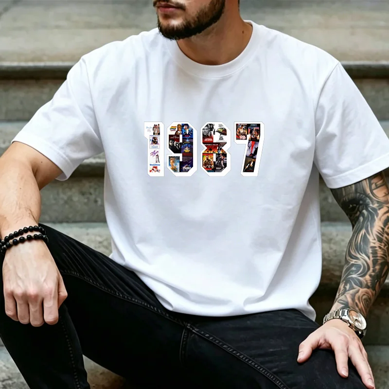 1987 Vintage Classic Movie Poster Collage Graphic T Shirt Unisex Men Women 38th Birthday Crew Neck Casual Streetwear Gift Tee