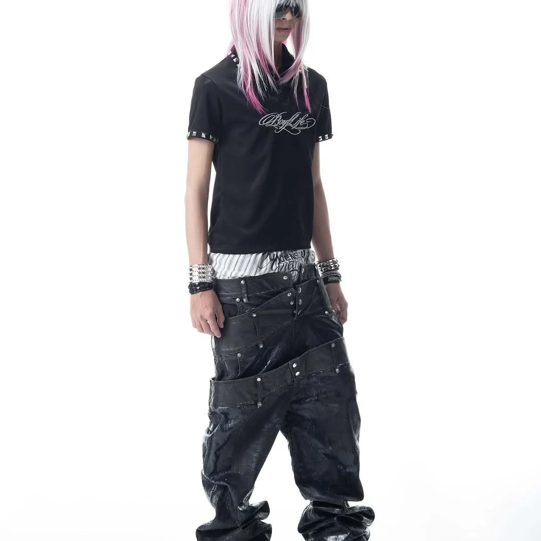 تي شيرت Y2K Streetwear Essential بأكمام طويلة ورقبة مستديرة يتميز بتصميم طباعة فرقة Punk ذات حافة داكنة