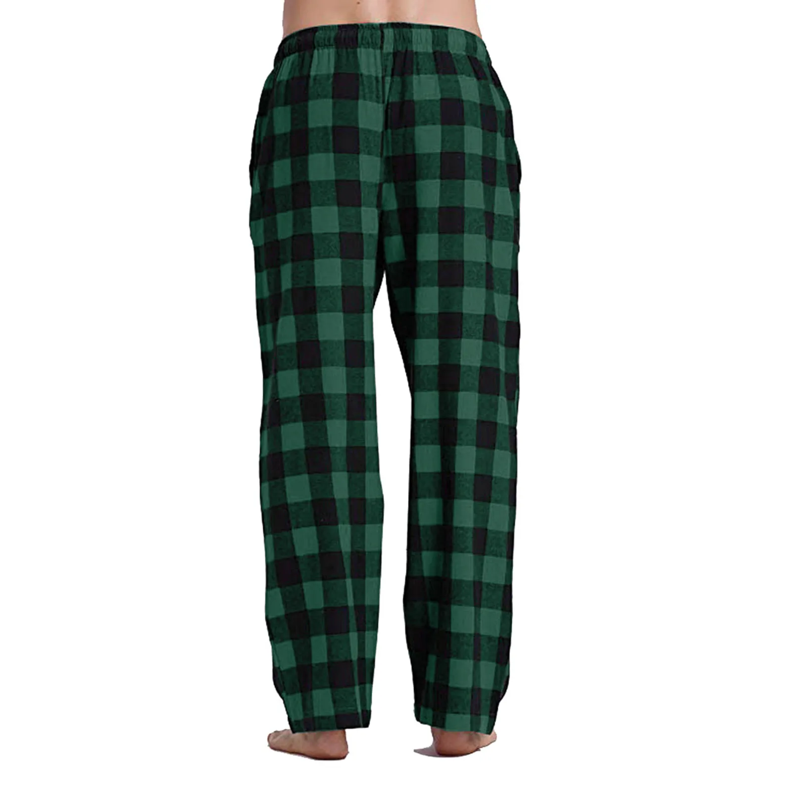 Men's Plaid Print Loose Pajamas Pants Retro Casual Elastic Waist Drawstring Baggy Trouser Sleepwear Homewear Bottoms With Pocket