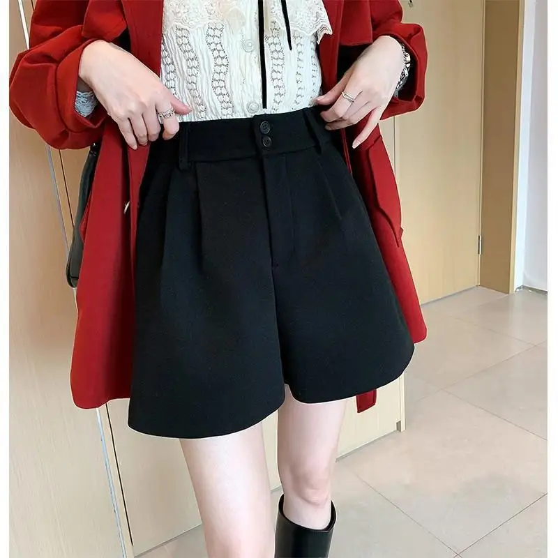 Spring Autumn New Youth Elastic Waist A-line Shorts Solid Color All-match Loose Wide Leg Pants Fashion Casual Women Clothing